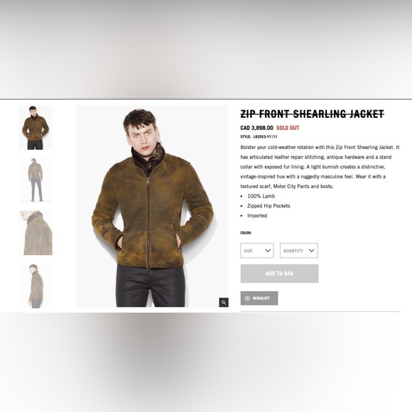 LIMITED EDITION. Zip Front Shearling Jacket - John Varvatos. - Picture 2 of 2